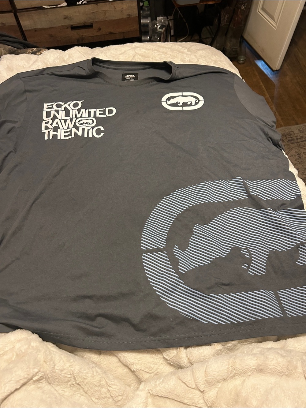 Ecko Unlimited Gray Short Sleeve Tee with White & Light Blue Logos